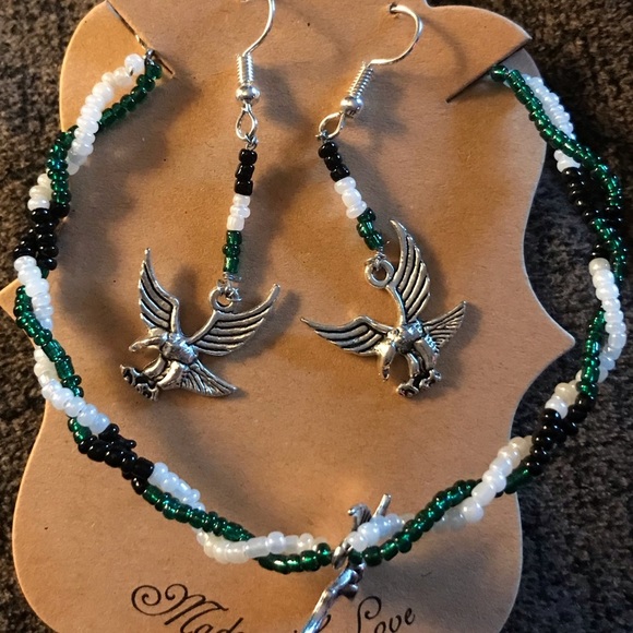 Philadelphia Eagles Bracelet Earring Set Handmade - Picture 2 of 4